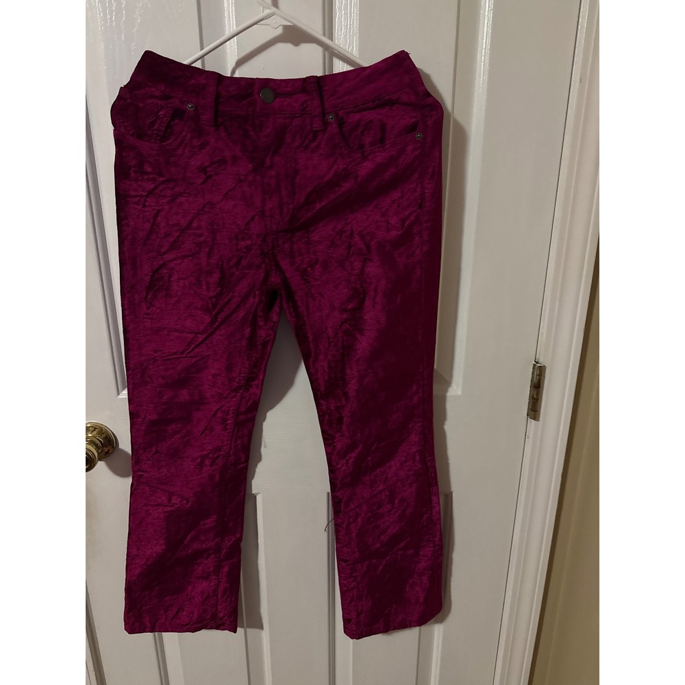 Free People Magenta Crushed Velvet Slim Straight Pants Size 27 FuchsiaPink fairy